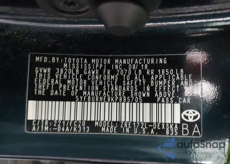 2019 Toyota Corolla Se z USA, uszkodzony, nr VIN 5YFBURHE8KP885705